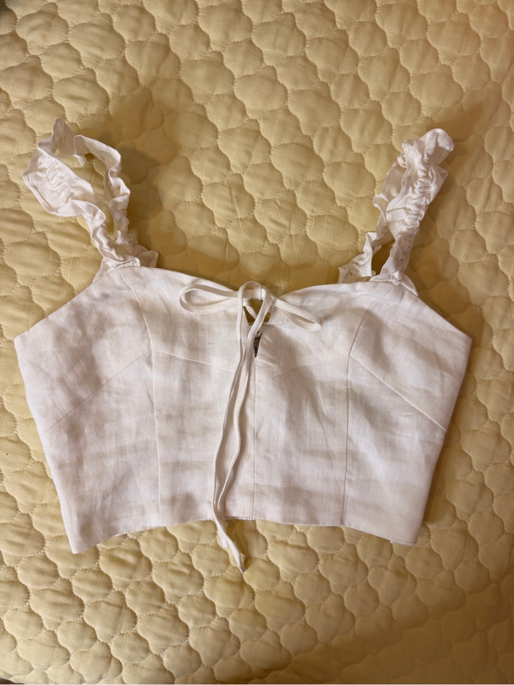 Forever 21 Cream Ruffle Strap Tie-Front Crop Top